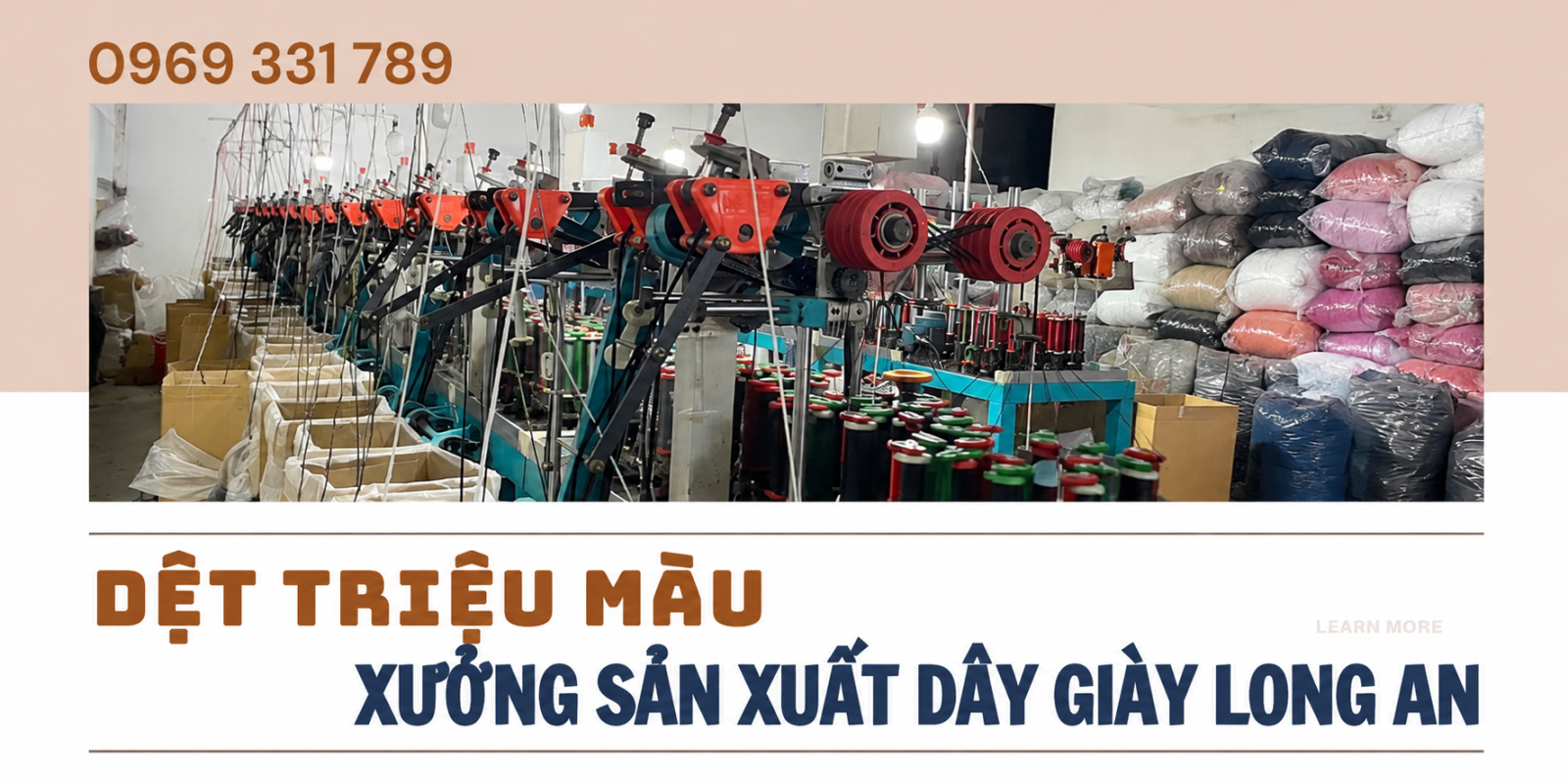 Dàn máy móc đang hoạt động tại Xưởng sản xuất dây giày Long An - Dệt Triệu Màu, liên hệ: 0969 331 789.